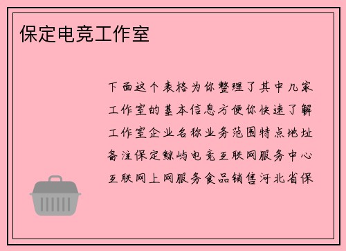 保定电竞工作室